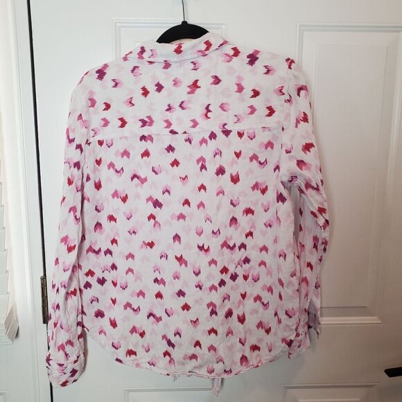 Beachlunchlounge Button Up Shirt Medium White Pink Double layer Cotton Gauze Tie - Picture 12 of 12